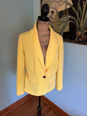 Kensie Yellow Single-Button Textured Blazer